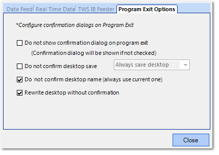 Program Exit Options tab